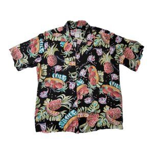 Vintage Men's Hilo Hattie Hawaiian Pineapple Button Down Shirt Short Sleeves LG